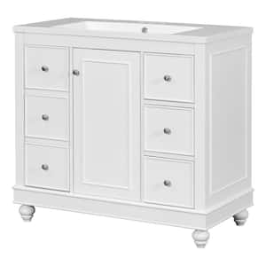 36 in. W x 18 in. D x 34 in. H White Linen Cabinet with Adjustable Shelf, Bath Vanity and White Resin Sink Top