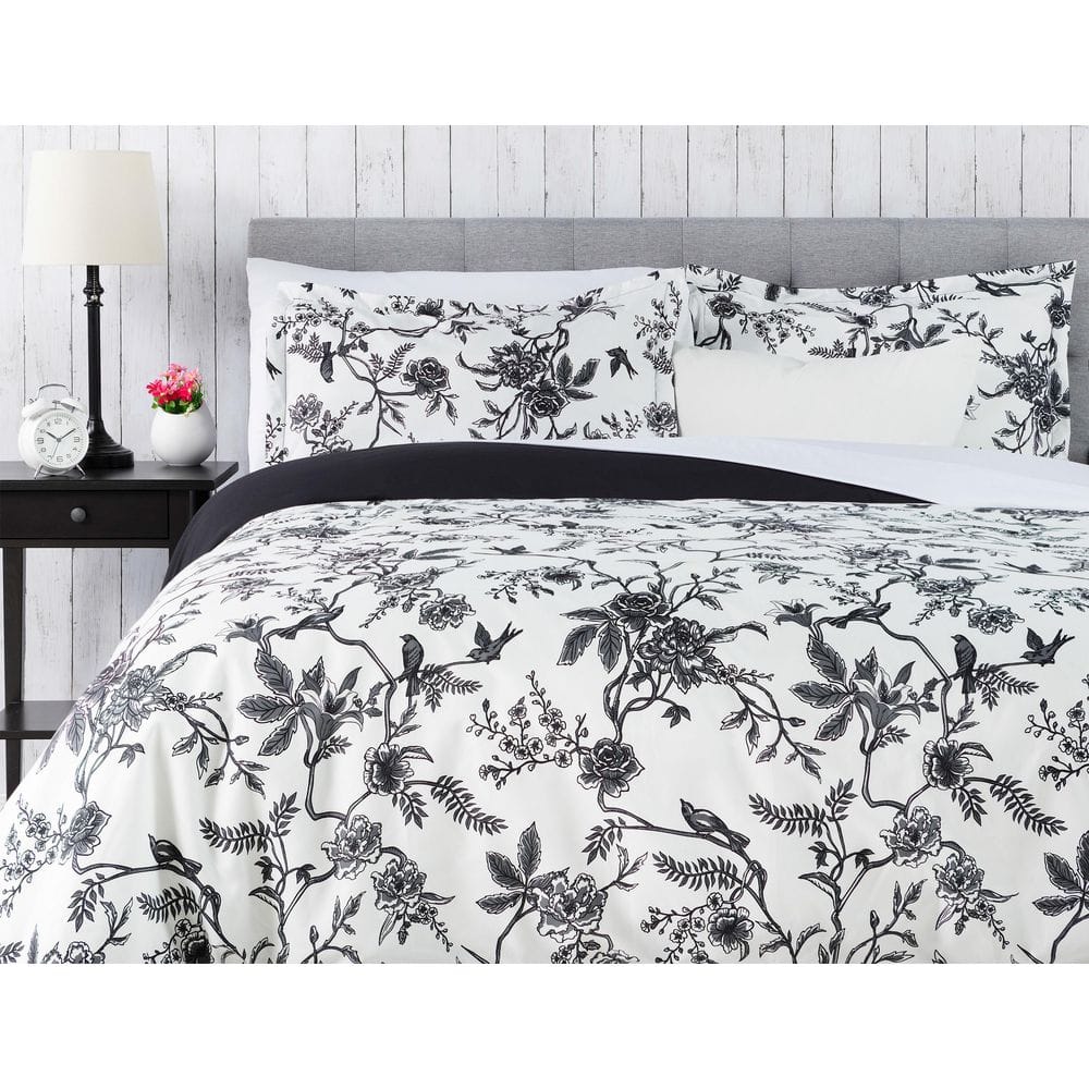 Chanasya Queen Black and White French Toile Microfiber Duvet Cover Set