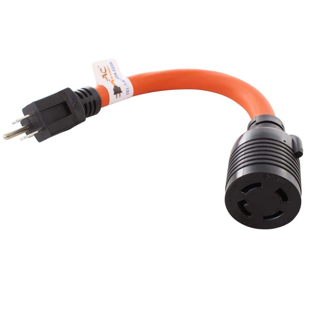 1 ft. 15 Amp Household Plug to L14-30 30 Amp 4-Prong Transfer Switch Inlet 