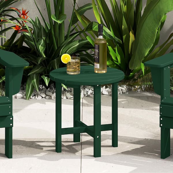 Mason 18 in. Dark Green Poly Plastic Fade Resistant Outdoor Patio Round Adirondack Side Table