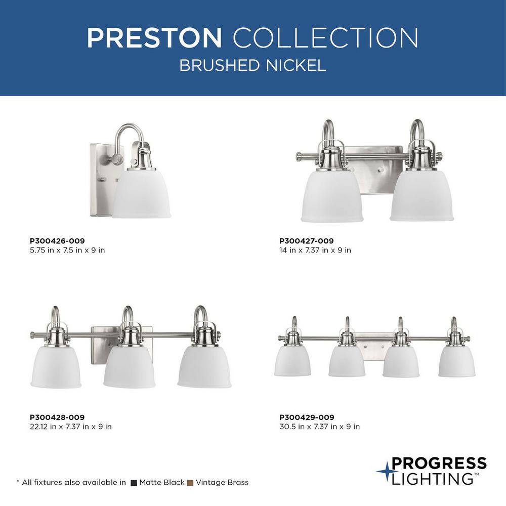 Preston Brushed Nickel 2-Light Bath Vanity with Opal Glass Shades