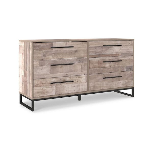 Benjara 59 in. Whitewashed and Black 6Drawer Dresser without Mirror
