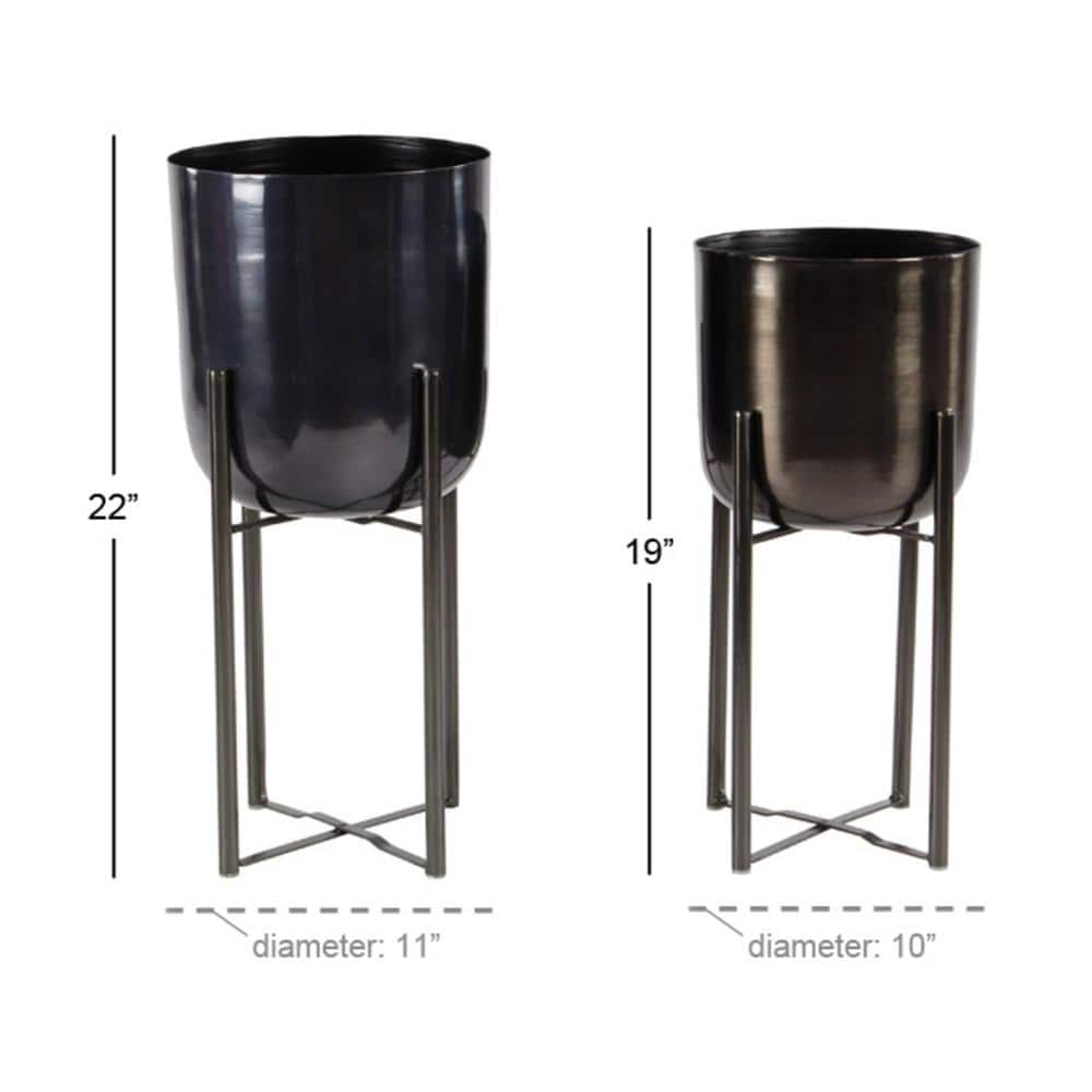 Set of 2 Black Iron Indoor/Outdoor Planters with Stands