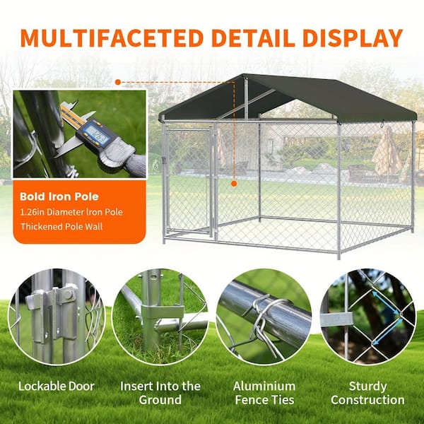 10 ft. x 10 ft. x 8 ft. Reinforced Durable Weatherproof Dog Kennel with Metal Door, Precision Welding