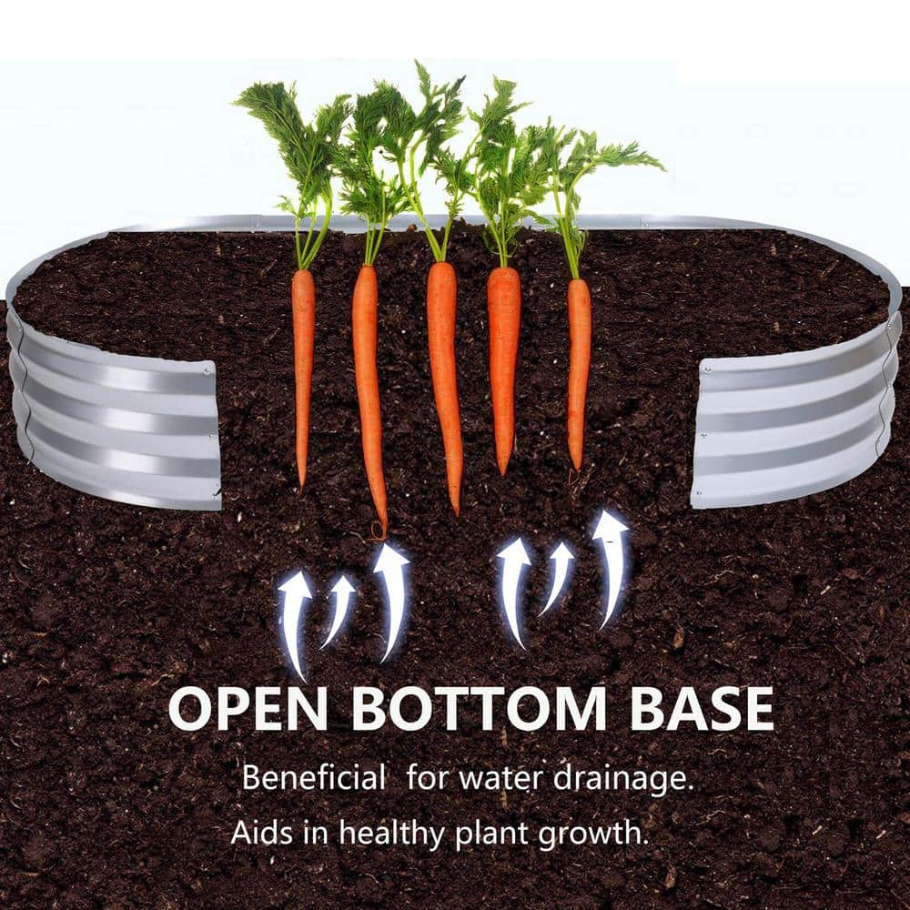 Oval Silver Galvanized Steel Raised Garden Bed Planter, 6ft x 3ft