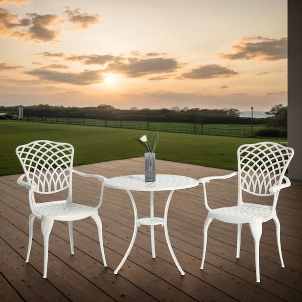 Sudzendf White 3-Piece Outdoor Rust-Resistant Cast Aluminum Patio Bistro Set