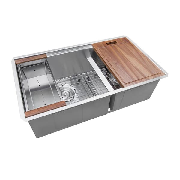 Roma 28 in. Undermount 60/40 Double Bowl 16-Gauge Stainless Steel Workstation Kitchen Sink with Accessories