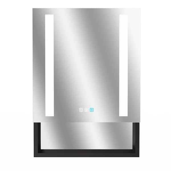 Logmey 24 in. W x 32 in. H Rectangular Aluminum Medicine Cabinet with Mirror and LED Light Anti-fog