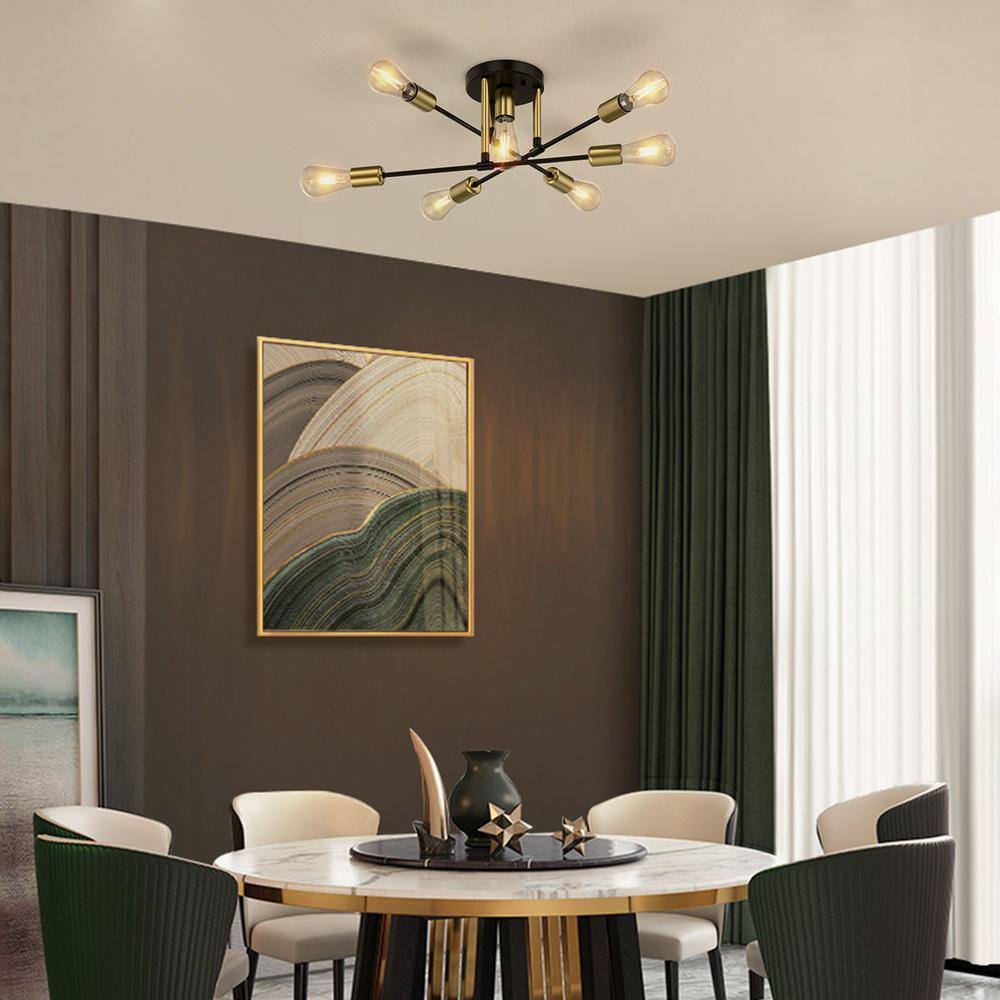 20.4 In. Black Farmhouse Semi-Flush Mount Ceiling Light Fixture Modern Sputnik Chandelier for Kitchen Island Dining Room price history on PriceWatchPro