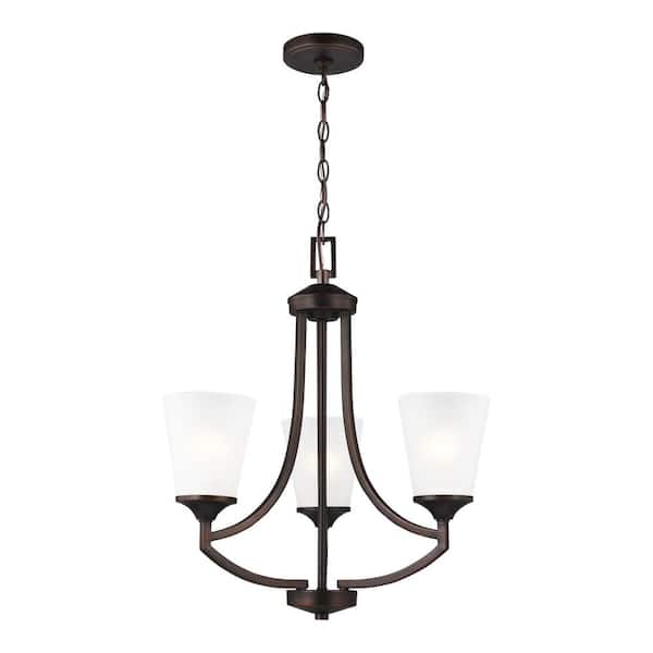 Generation Lighting Hanford 3-Light Burnt Sienna Traditional Transitional Hanging Empire Chandelier with Satin Etched Glass Shades