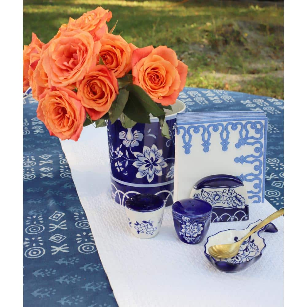 Blue and White Hand-Painted Ceramic Utensil Holder