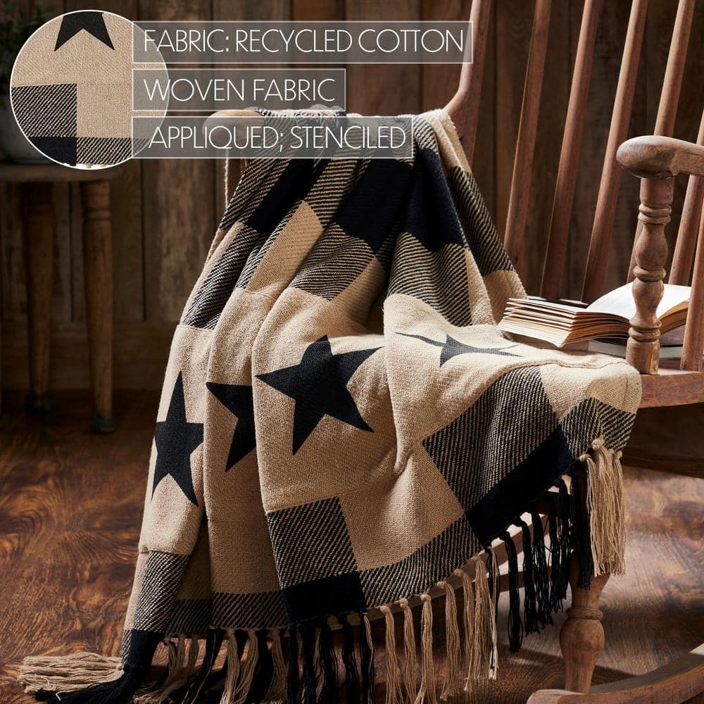 Black and Beige Cotton Star Pattern Throw Blanket 50x60
