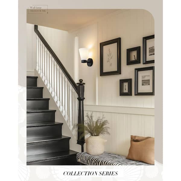 5.9 in. 1-Light Milk White Glass Shade Modern Indoor Black Finish Wall Sconce