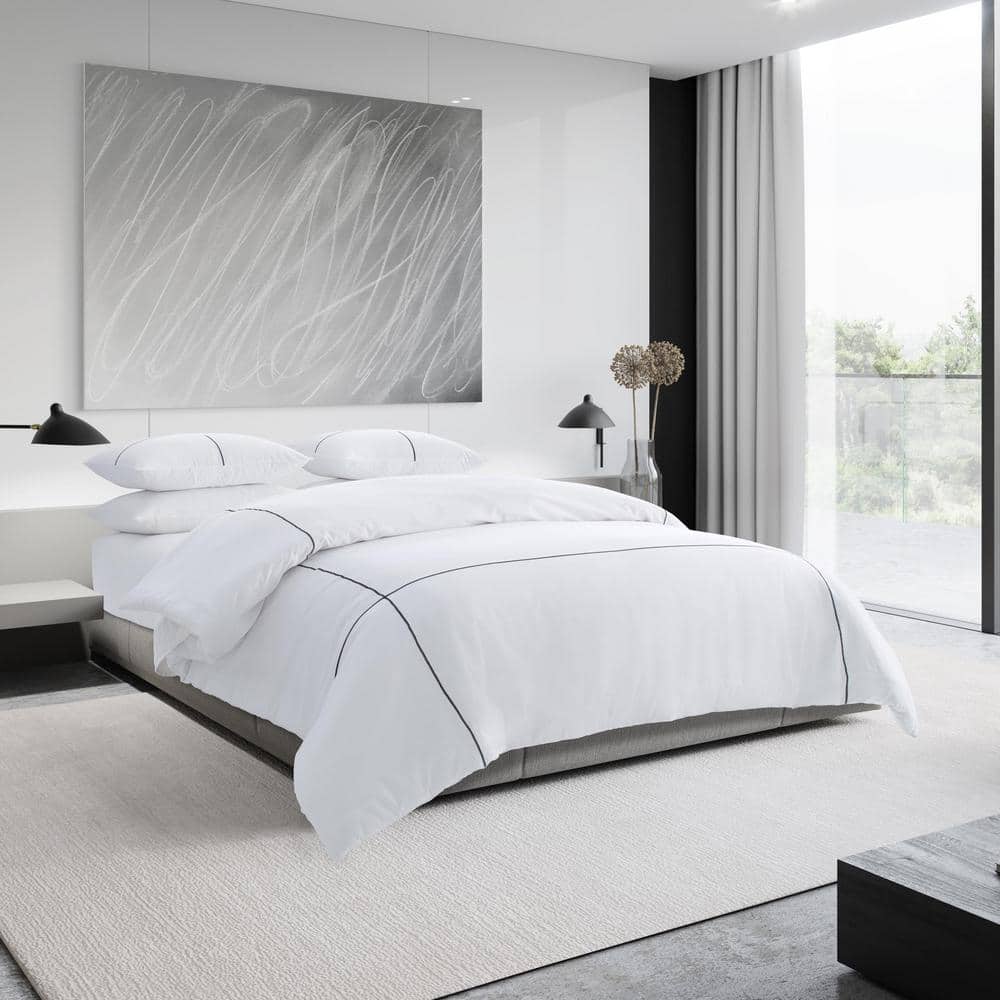 Zig Zag White Cotton Sateen King Comforter Set