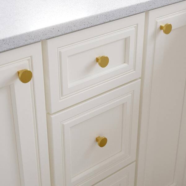 10-Pack Flat Round 1-1/8 in. (28 mm) Modern Gold Round Cabinet Knobs