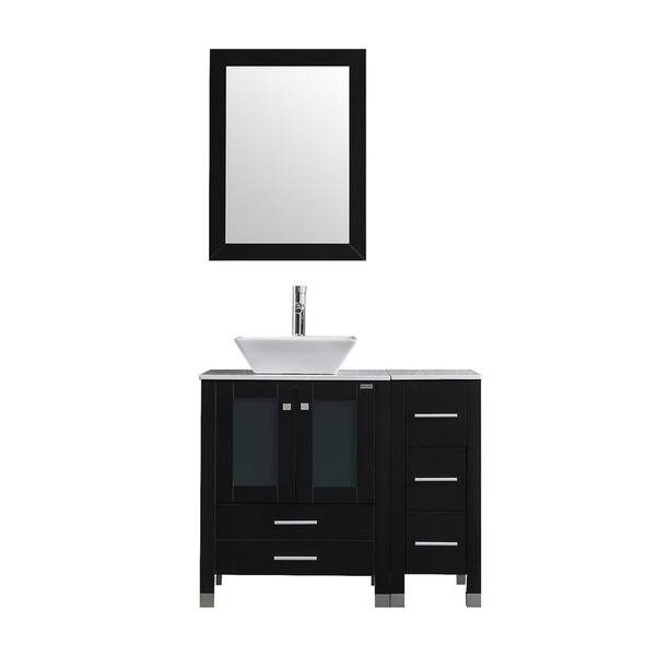Tatahance 36 in. W x 21.7 in. D x 29.5 in. H Single Sink Bath Vanity in Black with White Top and Mirror
