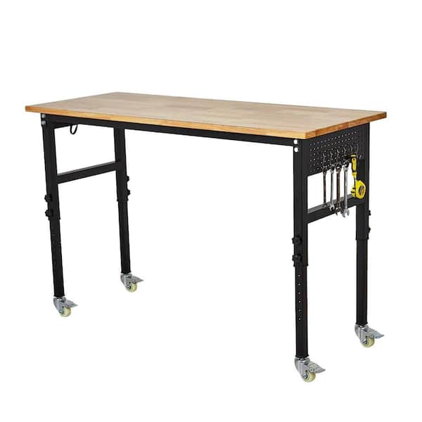 48 in. x 24 in. Adjustable Wood Workbench with Power Outlet, 29.5 in. - 39.4 in. Adjustable Height Workbench