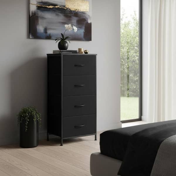 black lingerie dresser HomeRoots 18 in. Fabric Wood and Metal Four Drawer Chest 2000635724 Introducing our rustic