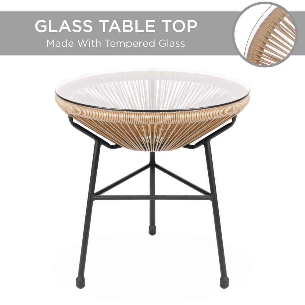 Natural Acapulco 3-Piece Patio Set with Glass Table