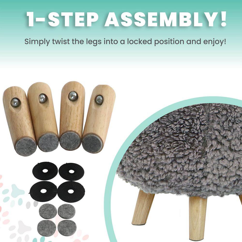 Plush Gray Round Pouf Ottoman with Sturdy Legs
