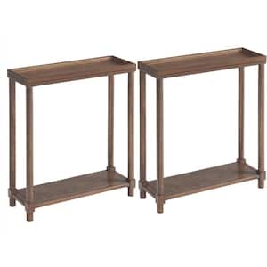 New Ridge Home Goods Harrison 8 in. Side End Tables With Shelf, Set of 2, Antique Chestnut
