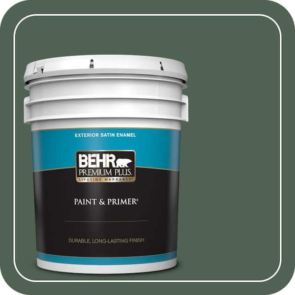 BEHR PREMIUM PLUS 5 gal. #BXC-60 Pasture Green Satin Enamel Exterior Paint & Primer