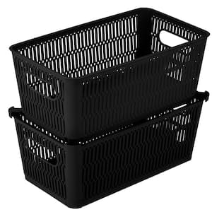 11.4 in. L x 6.5 in. W x 4.5 in. H2 Pack Slide 2 Stack It Small Storage Tote Baskets Closet Drawer Organizer in Black