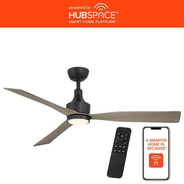 Home Decorators Collection Ryland 52 in. Smart Indoor/Outdoor Matte Black Ceiling Fan with Adjustable White LED with Remote Powered by Hubspace