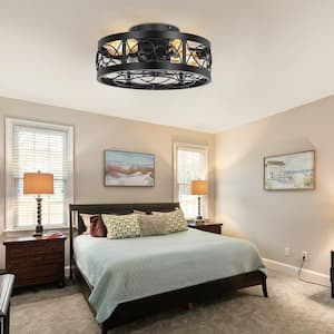 16.5 in. Indoor Matte Black Enclosed Ceiling Fan with Metal Light Kit and Remote Control Included