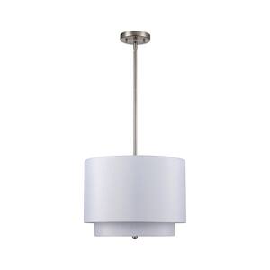 Schiffer 15 in. 3-Light Brushed Nickel Modern Hanging Kitchen Pendant Light with Ivory Shade
