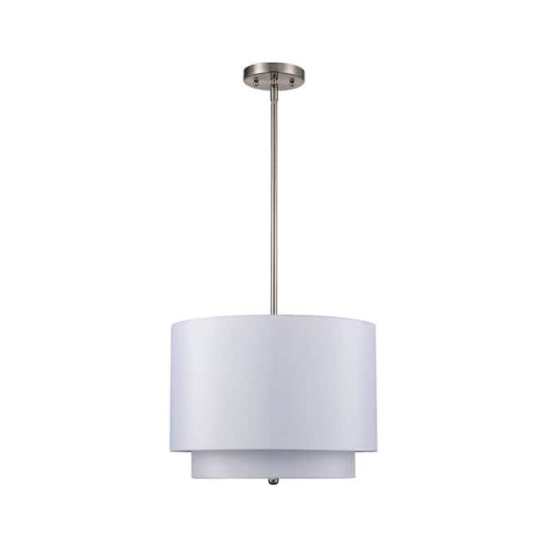 Schiffer 15 in. 3-Light Brushed Nickel Pendant Light Fixture with Ivory Drum Shade