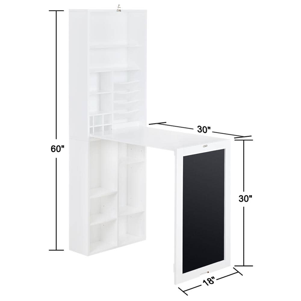 Murphy White Laminated MDF Fold-Down Wall Desk with Chalkboard and Storage