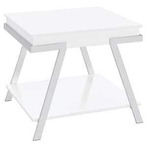26 in. White High Gloss and Chrome End Table