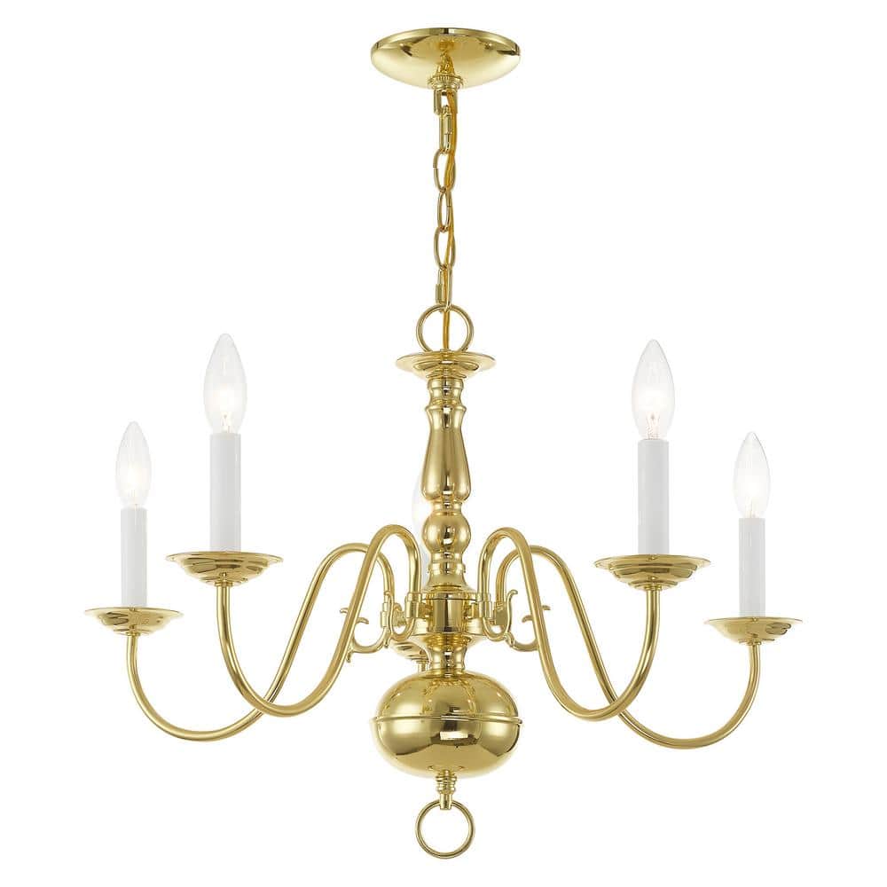 Williamsburgh Polished Brass 5-Light Colonial Chandelier