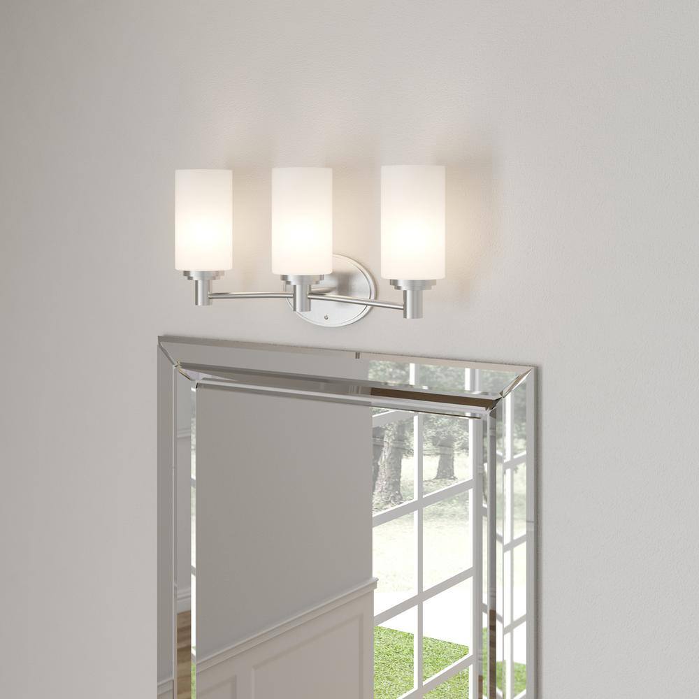 Elegant Brushed Nickel 3-Light Vanity with Frosted Glass Shades