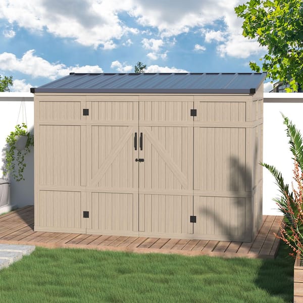 8 ft. W x 4 ft. D Outdoor Storage Lean-to Wood Shed with Sloped Roof and Lockable Doors (32 sq. ft)
