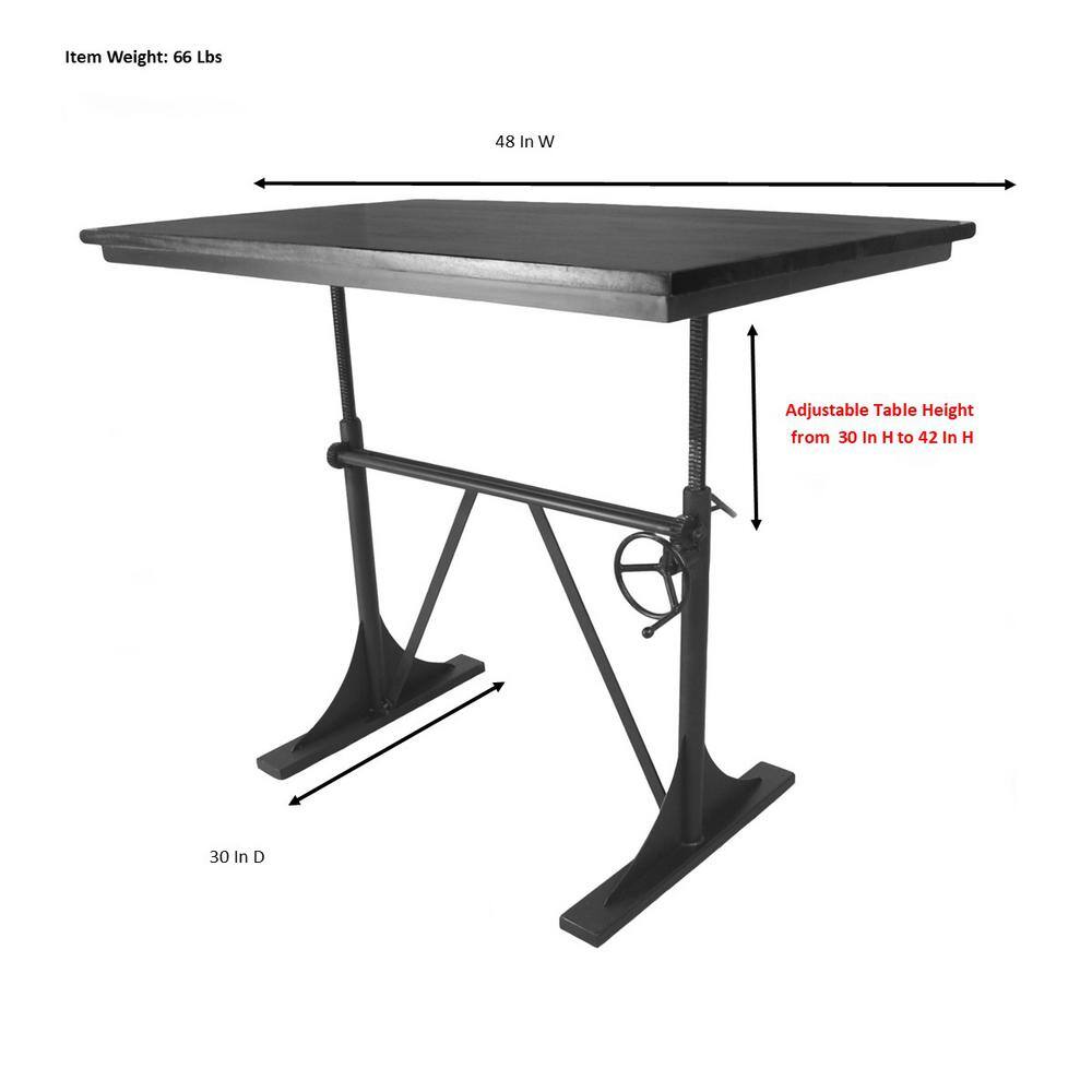 Industrial Elm and Black Cast Iron Adjustable Desk