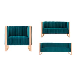 Trillium 3-Piece Teal and Gold Sofa, Loveseat and Armchair