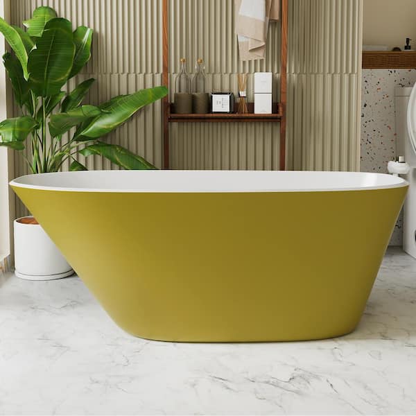 INSTER VELA 59 in. Modern Style Acrylic Single Slipper Freestanding Flatbottom Non-Whirlpool Soaking Bathtub in Gold