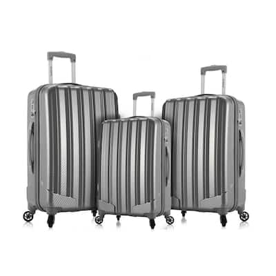 Barcelona 3 Hardside Luggage Set + 6-Piece Travel Accessories Set, Silver