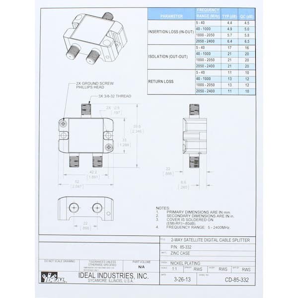 IDEAL 2.4 GHz 2-Way Digital Splitter 85-332 - The Home Depot