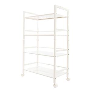 4-Tiers Iron Widen Multi-Functional Storage Cart Organizer Shelf in Ivory White