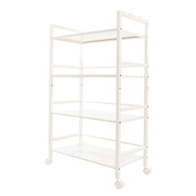 4-Tiers Iron Widen Multi-Functional Storage Cart Organizer Shelf in Ivory White