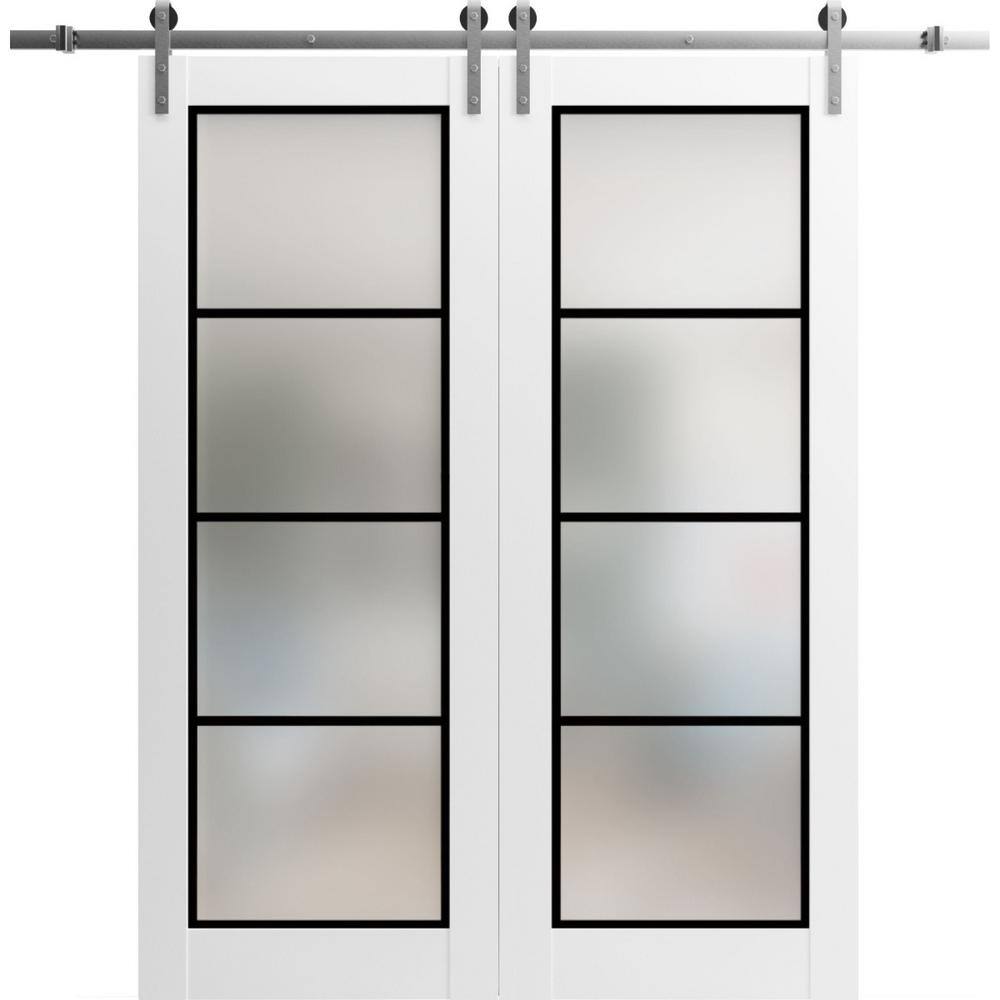 Assemble Required 28 in. x 80 in. 2 Panel Frosted Glass White Solid Wood Sliding Barn Door with Hardware Kit price history on PriceWatchPro