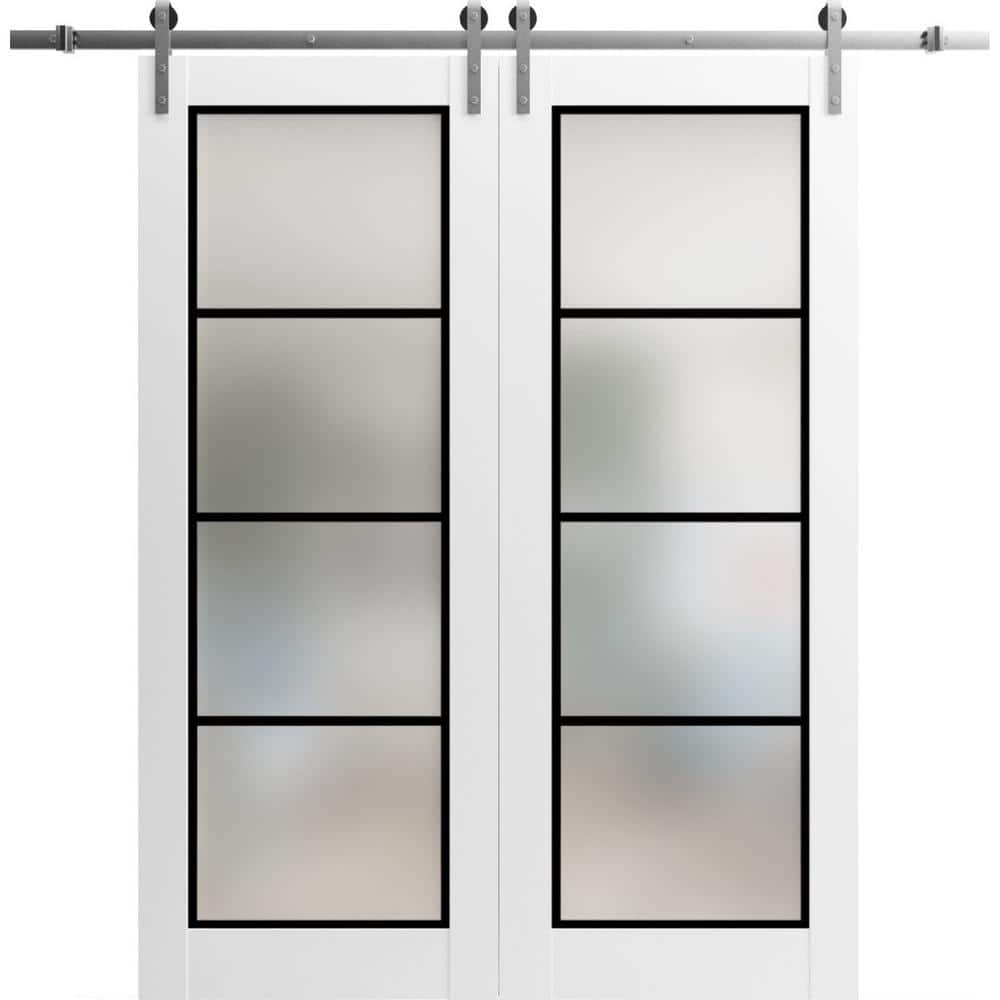 Assemble Required 36 in. x 84 in. 2 Panel Frosted Glass White Solid Wood Sliding Barn Door with Hardware Kit price history on PriceWatchPro