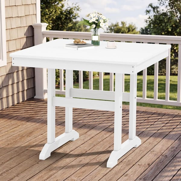 JEAREY White Square HDPE Plastic Pedestal Base Dining Table Seats