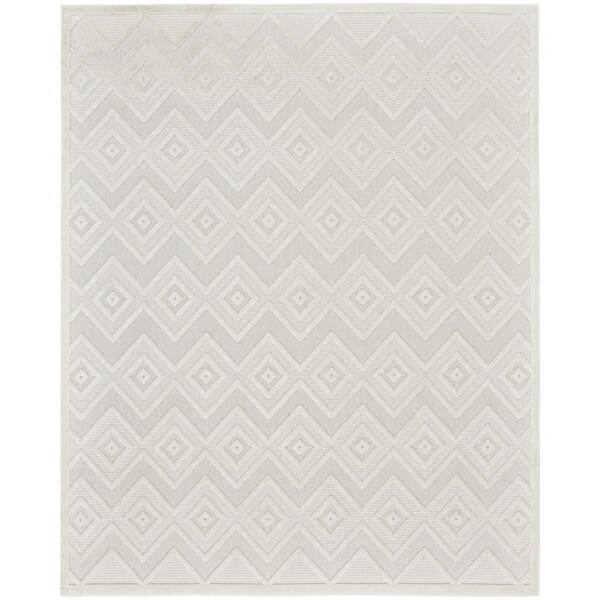 Ivory, White 7 ft. x 10 ft. Woven Abstract Polyester Rectangle Indoor/Outdoor Area Rug