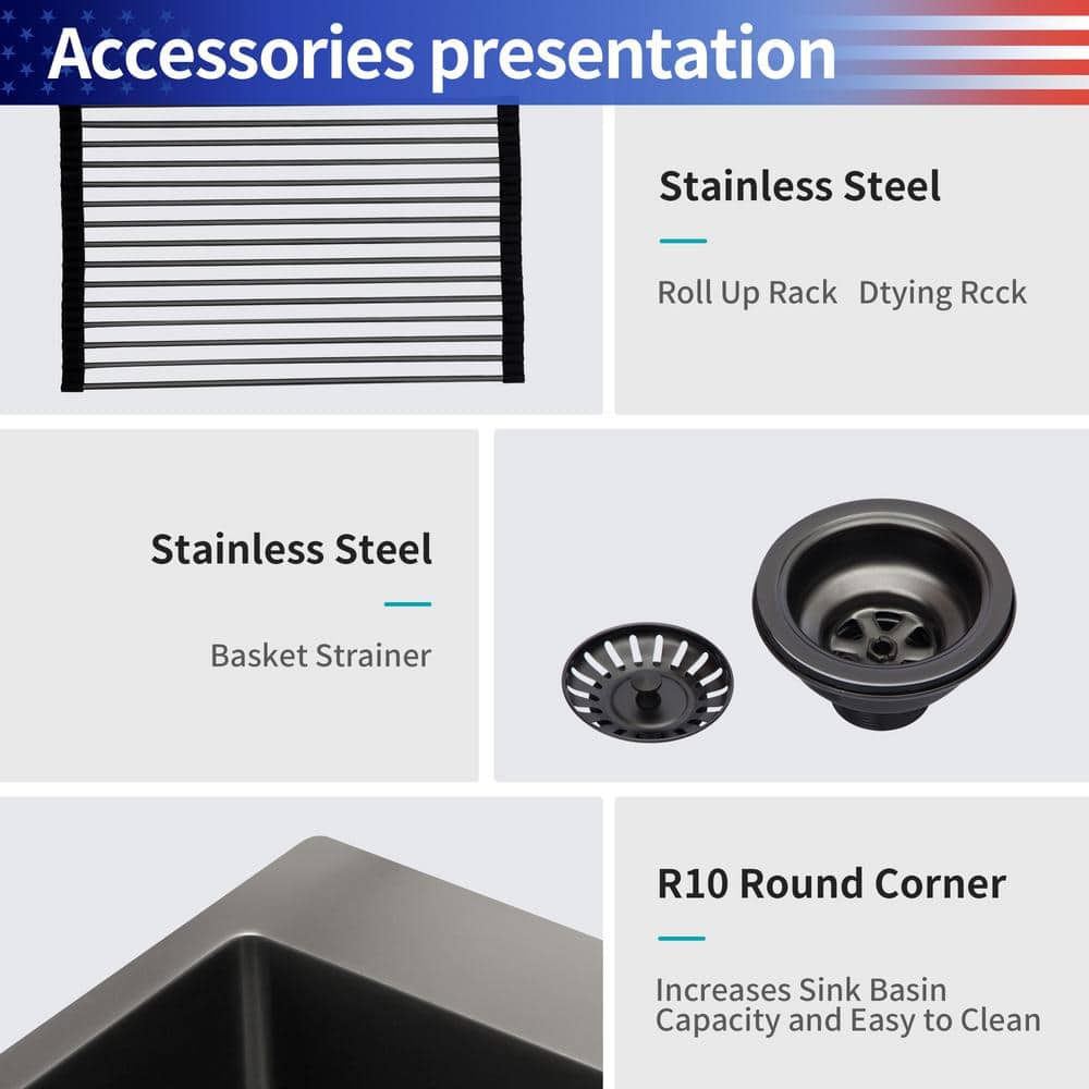 28'' Black Stainless Steel Drop-In Single Bowl Kitchen Sink