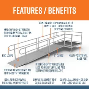 PATHWAY 12 ft. Straight Aluminum Wheelchair Ramp Kit with Solid Surface Tread, 2-Line Handrails and 5 ft. Top Platform