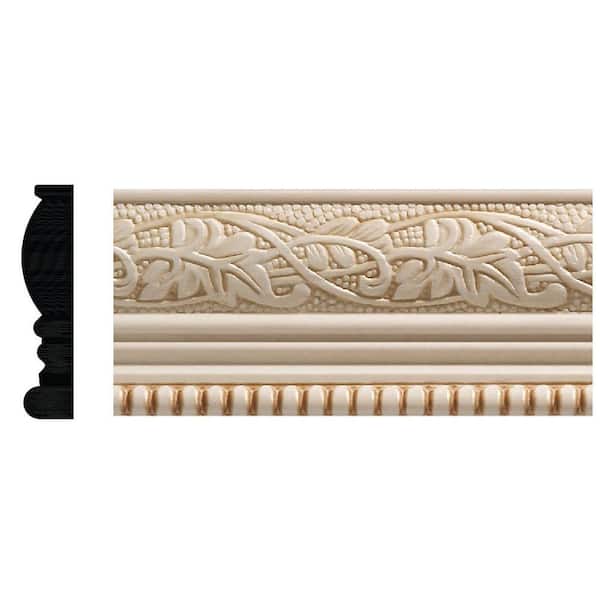 1825 1/2 in. x 2-1/4 in. x 96 in. White Hardwood Embossed Ivy/Bead Trim Chair Rail Moulding
